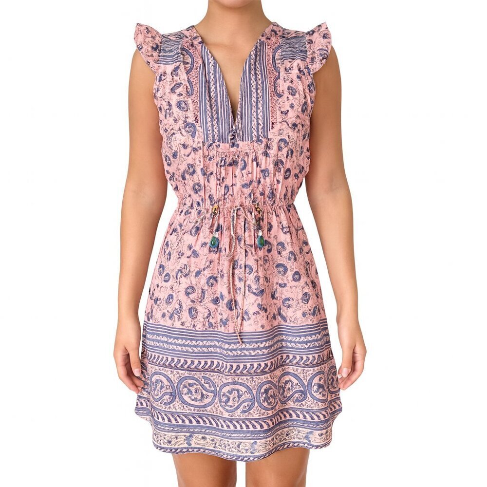 Alicia Bell Lola Pink Blue Silk Cotton Mini Dress Size XS Boho